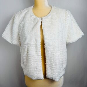 Cynthia Steffe Reagan Jacket Women L Ivory Teddy Faux Fur Cropped Glamour Formal